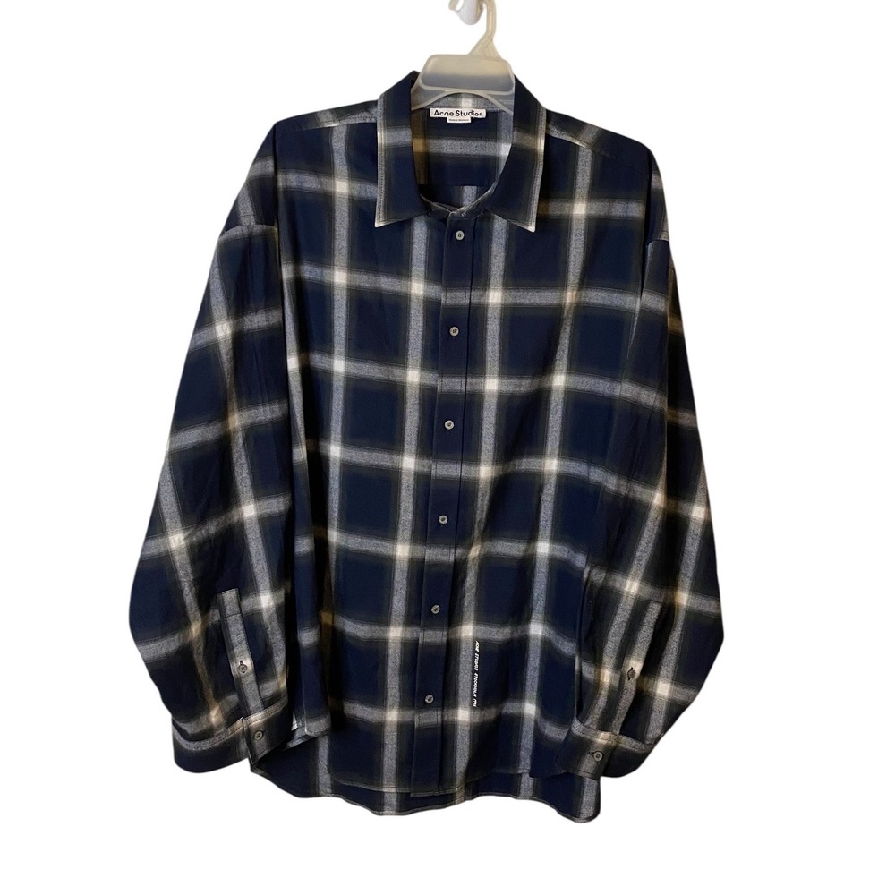 Acne Studios Navy Plaid Organic Cotton Flannel Shirt BB0632-AV7 Mens XXL EU 54